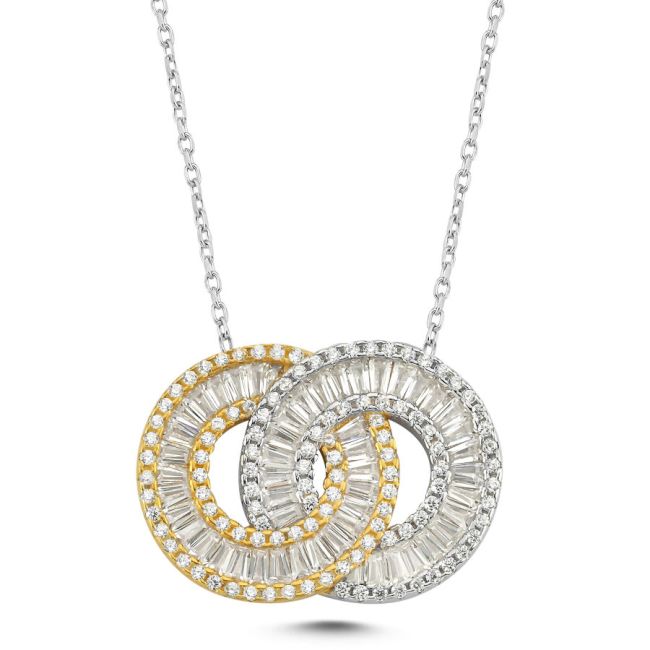 Diamond Design Baguette Olimpiyat Silver Necklace