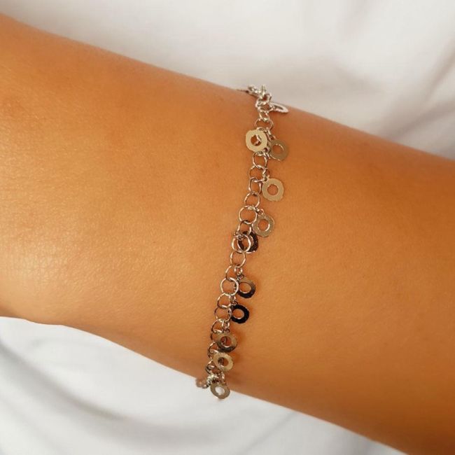 Perforated Sequined Dangle Silver Women's Bracelet - 1