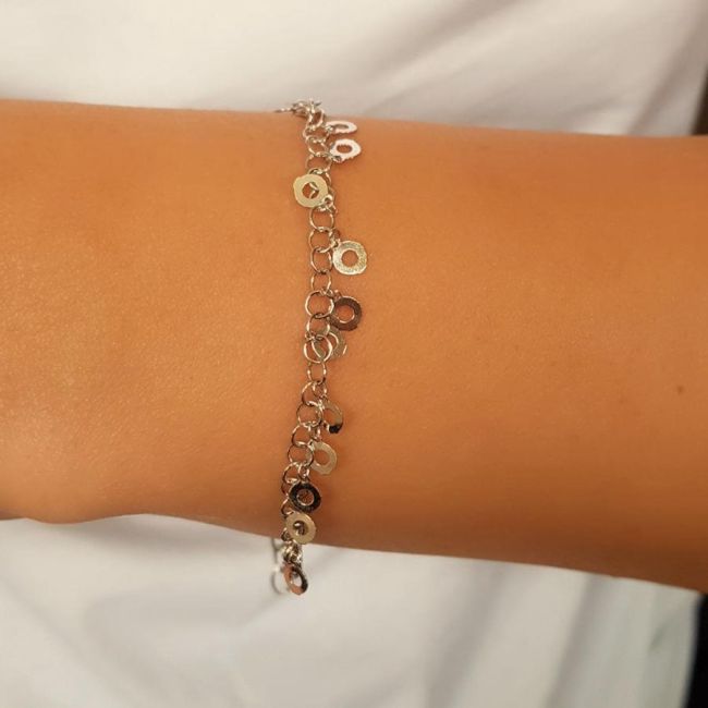 Perforated Sequined Dangle Silver Women's Bracelet - 2