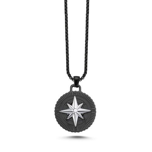 Compass Black Men's Steel Necklace - CNG Jewels