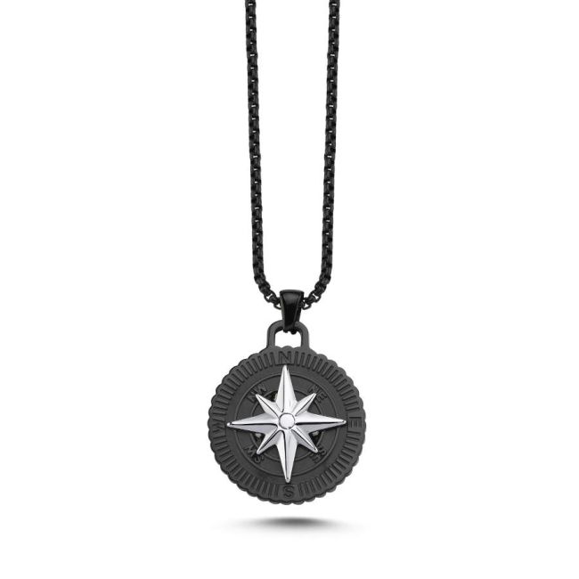 Compass Black Men's Steel Necklace - 1