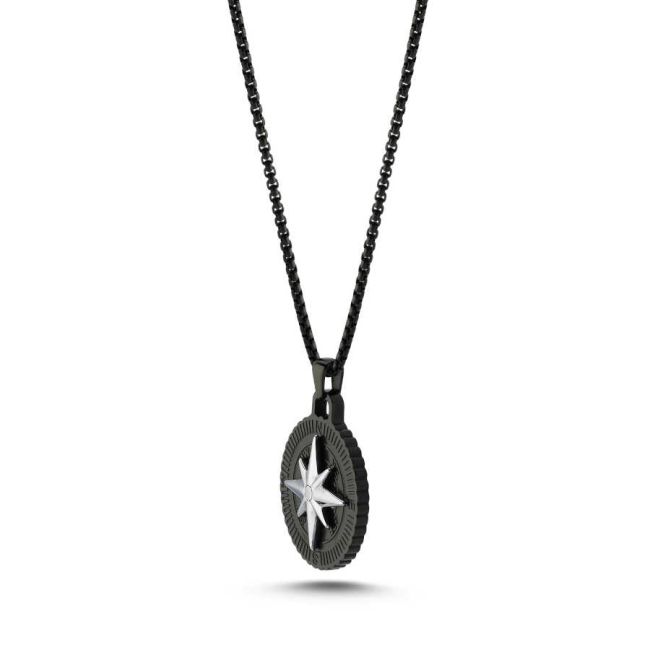 Compass Black Men's Steel Necklace - 2