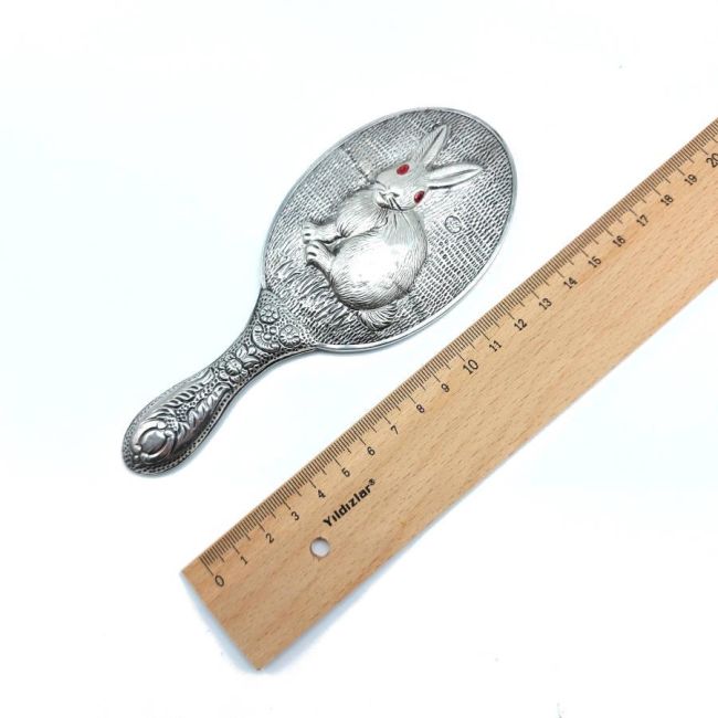 Rabbit Patterned Silver Hand Mirror No. 2 - 3