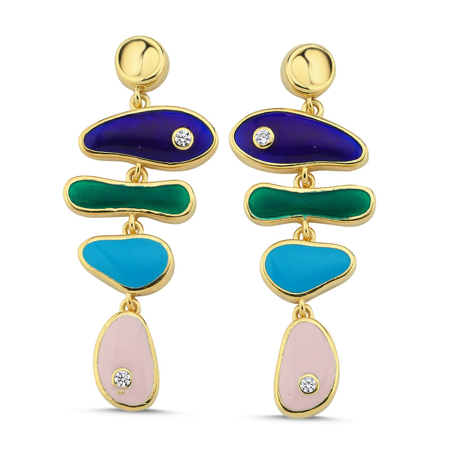 Renkli Mineli Balık Gümüş Kadın Küpe - CNG Jewels