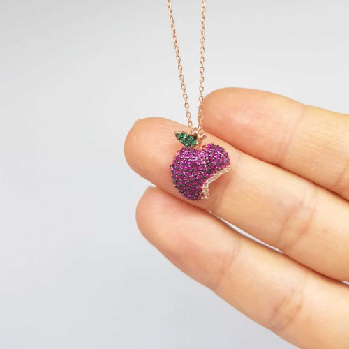 Colorful Stone Apple Silver Women's Necklace - 1