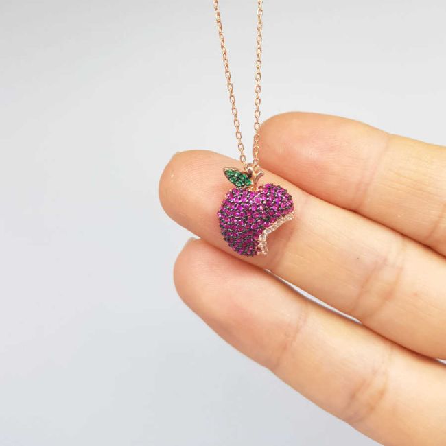 Colorful Stone Apple Silver Women's Necklace - 1