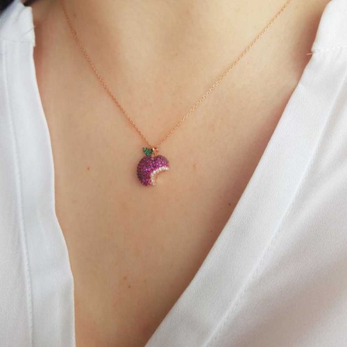 Colorful Stone Apple Silver Women's Necklace - 2