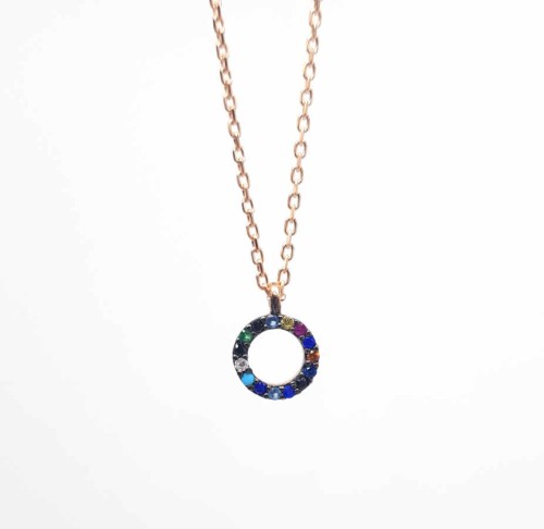 Renkli Taşlı Minik Çember Gümüş Kadın Kolye - CNG Jewels
