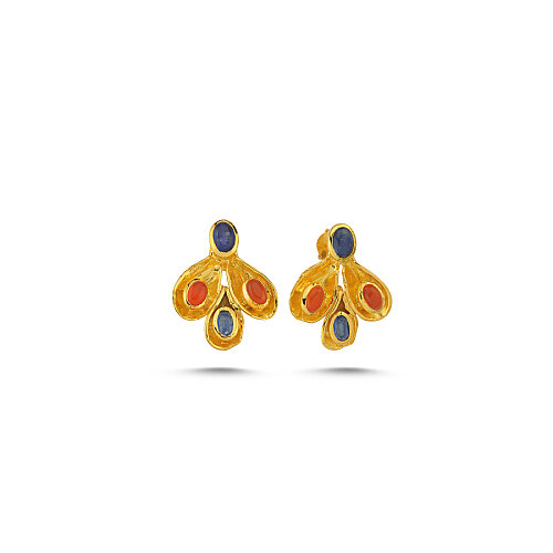 Riviera Doğal Taşlı Tasarım Gümüş Küpe - CNG Jewels
