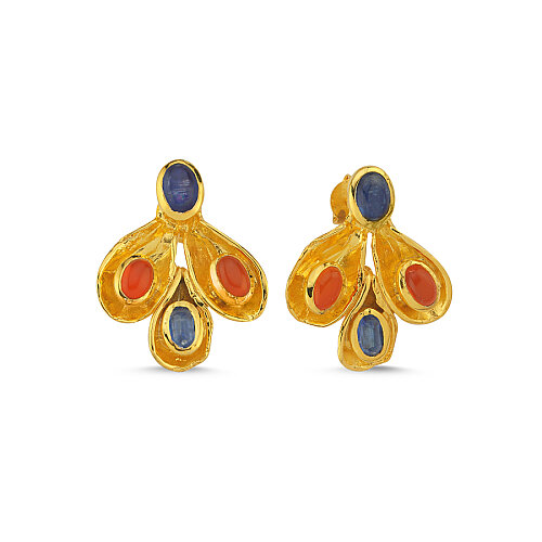 Riviera Doğal Taşlı Tasarım Gümüş Küpe - CNG Jewels