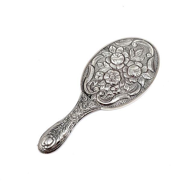Rose Patterned Silver Hand Mirror No. 2 - 1