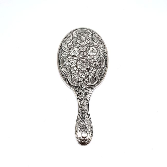 Rose Patterned Silver Hand Mirror No. 2 - 2