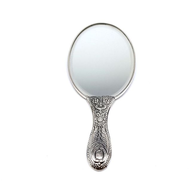 Rose Patterned Silver Hand Mirror No. 2 - 3