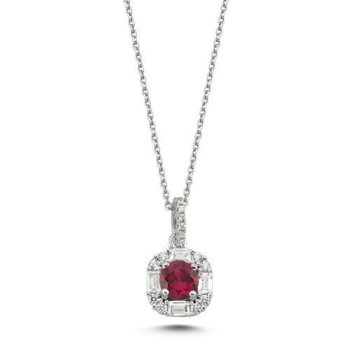 Ruby Baget Taşlı Tasarım Kadın Gümüş Kolye - 1