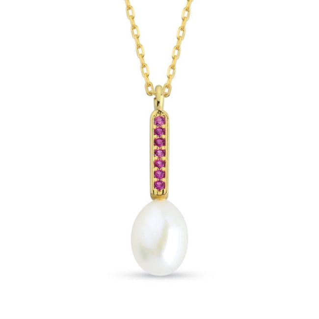 Ruby Real Drop Pearl Gold Women's Silver Necklace - 1