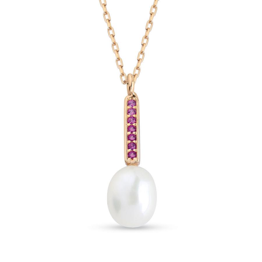 Ruby Real Drop Pearl Rose Women's Silver Necklace - CNG Jewels