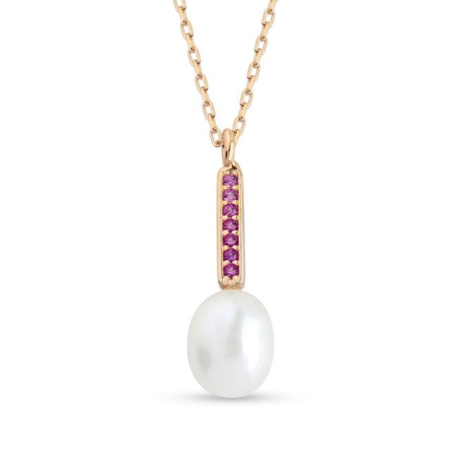 Ruby Real Drop Pearl Rose Women's Silver Necklace - 1