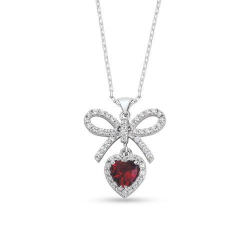 Ruby Kalp Fiyonk Gümüş Kadın Kolye - CNG Jewels