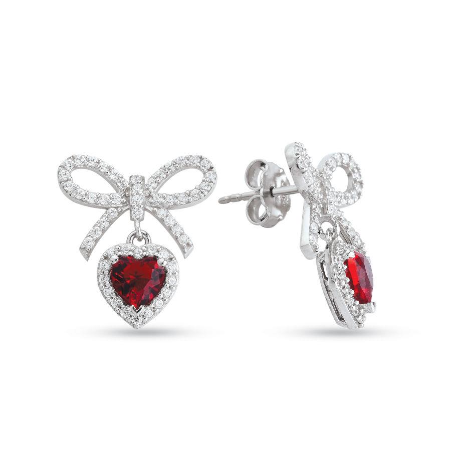 Ruby Heart Bow Silver Women's Earrings - CNG Jewels