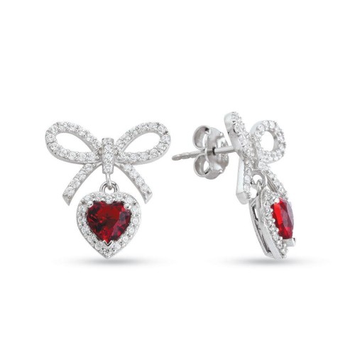 Ruby Heart Bow Silver Women's Earrings - CNG Jewels
