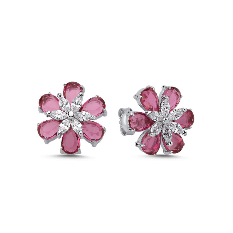 Ruby Papatya Kadın Gümüş Küpe - CNG Jewels