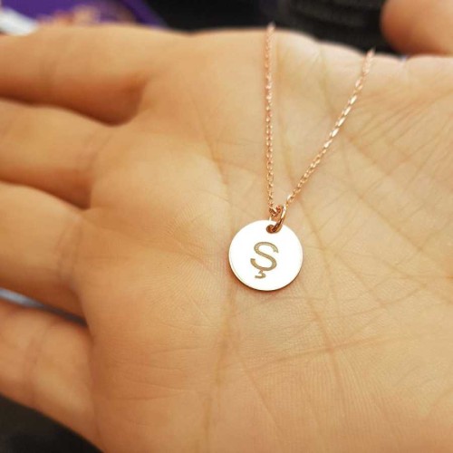 Letter Ş Rose Minimal Plate Silver Women's Necklace - CNG Jewels