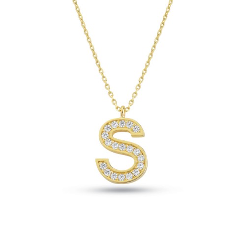S Harfi Taşlı 14 Ayar Altın Kolye - CNG Jewels