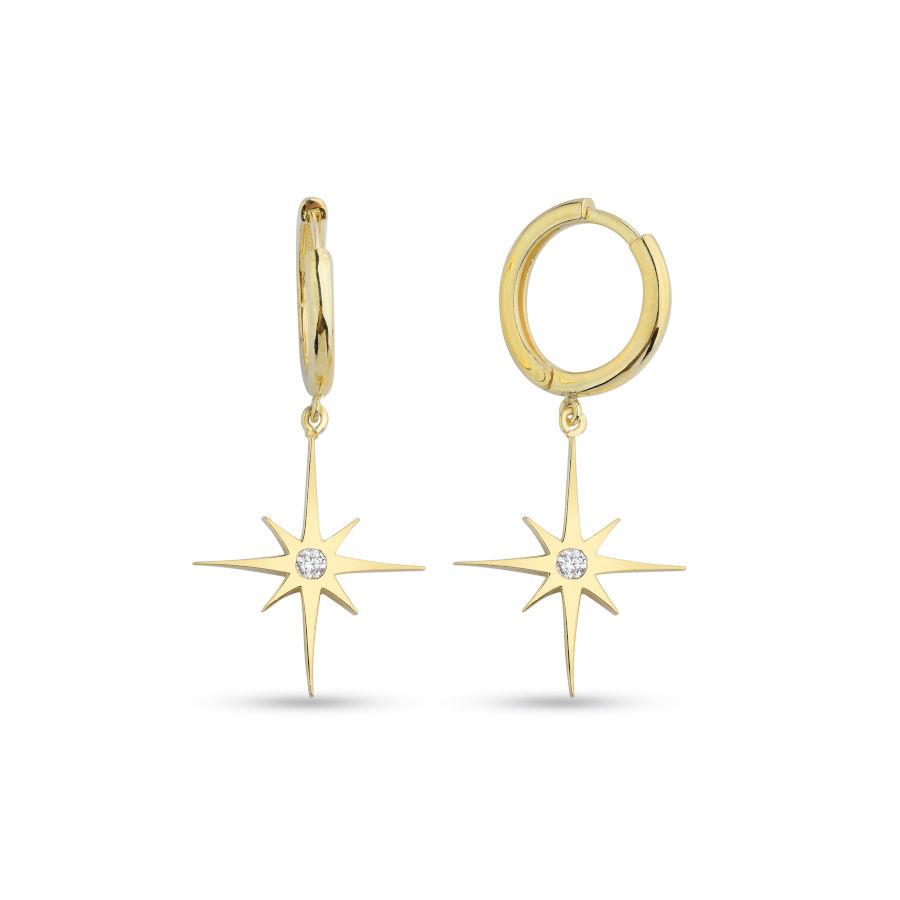 Sallantılı Kutup Yıldızı Gold Gümüş Kadın Küpe - CNG Jewels