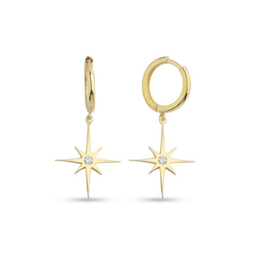 Sallantılı Kutup Yıldızı Gold Gümüş Kadın Küpe - CNG Jewels