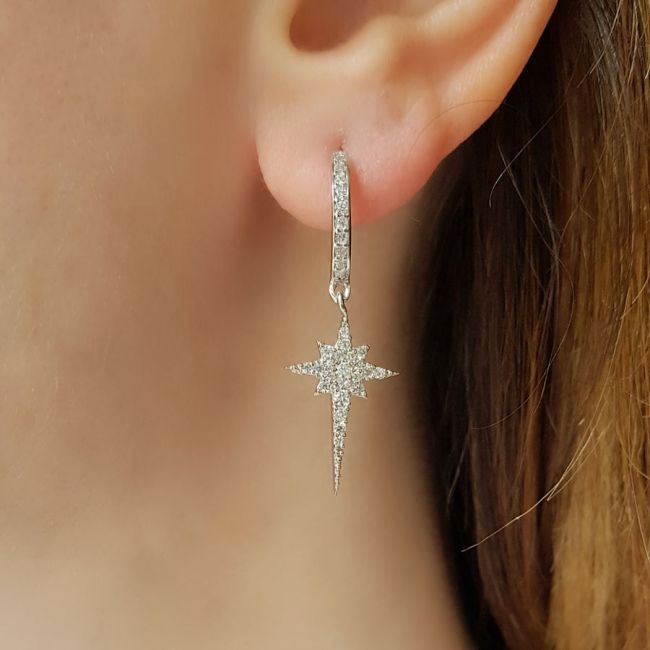 Dangling Pole Star Silver Women's Earrings - 2