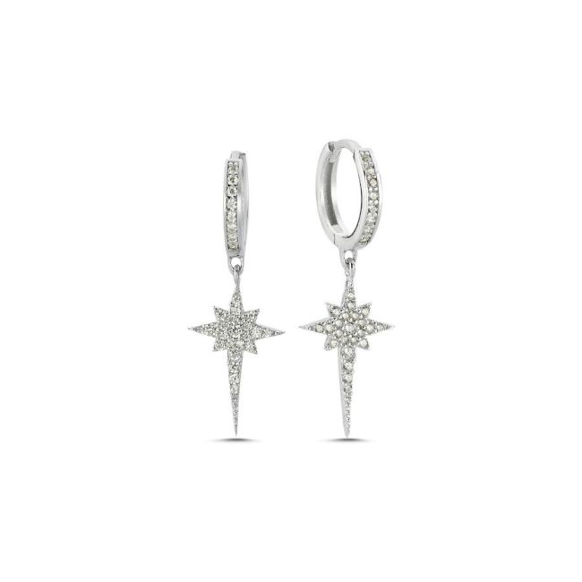 Dangling Pole Star Silver Women's Earrings - 1