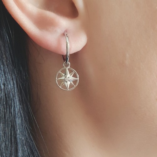 Sallantılı Kutup Yıldızı Gümüş Halka Küpe - CNG Jewels