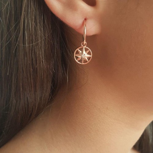 Dangling Pole Star Rose Silver Women's Hoop Earrings - CNG Jewels (1)