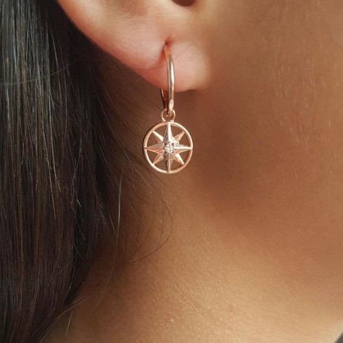 Sallantılı Kutup Yıldızı Rose Gümüş Halka Küpe - CNG Jewels