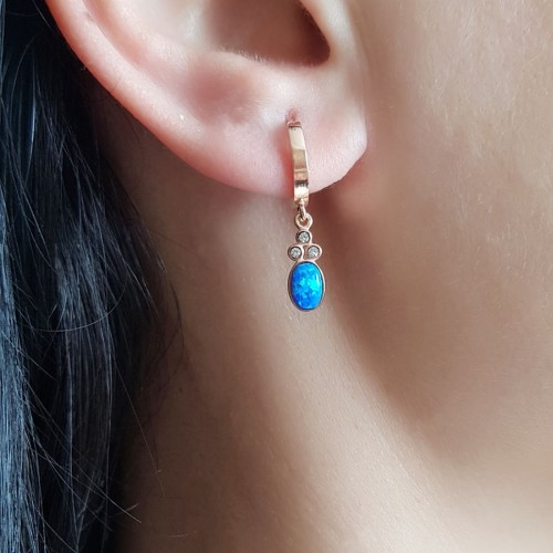 Sallantılı Mavi Opal Kadın Gümüş Küpe - 1