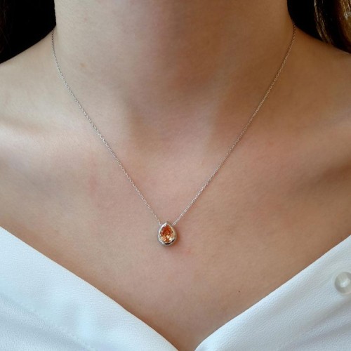 Şampanya Damla Tek Taş Gümüş Kolye - CNG Jewels (1)