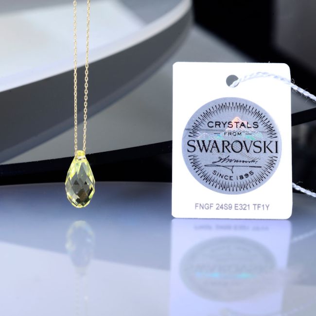 Sarı Swarovski Crystal 14 Ayar Altın Kolye - 2