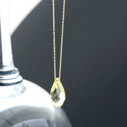 Sarı Swarovski Crystal 14 Ayar Altın Kolye - 3