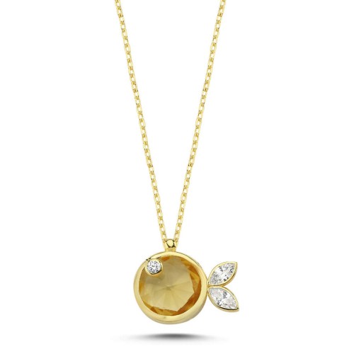 Sarı Taşlı Balık Trend Gold Gümüş Kadın Kolye - 1