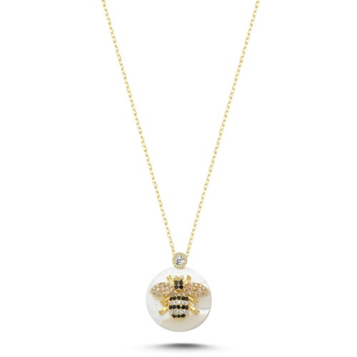 Bee Women's Silver Necklace with Mother of Pearl Stone - 1