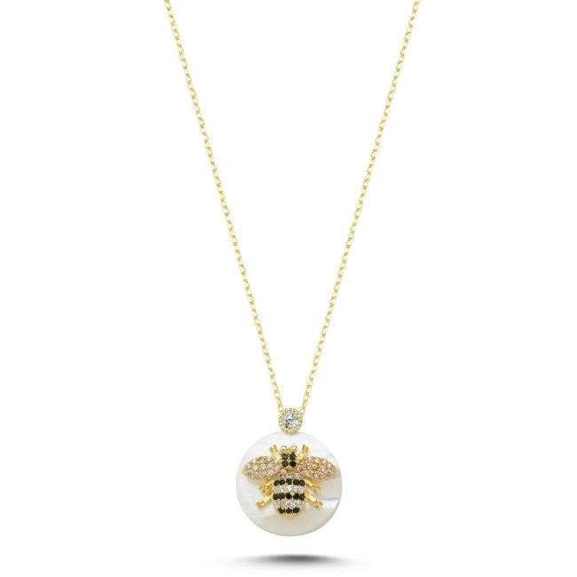 Bee Women's Silver Necklace with Mother of Pearl Stone - 1