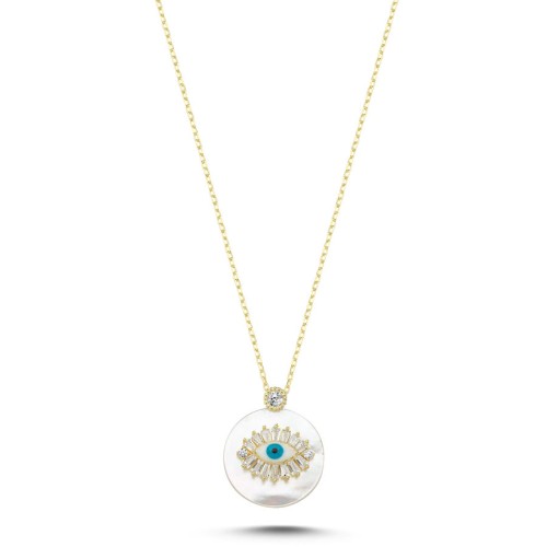Sedef Taşlı Göz Kadın Gümüş Kolye - CNG Jewels