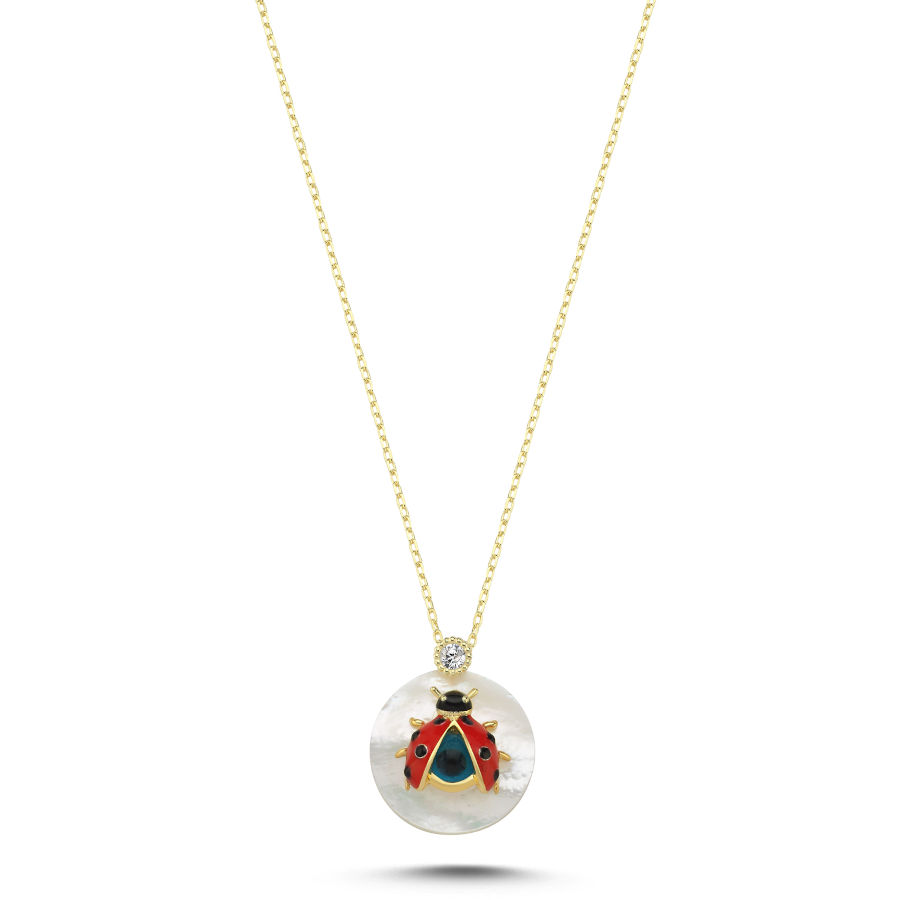 Sedef Taşlı Uğurböceği Kadın Gümüş Kolye - CNG Jewels