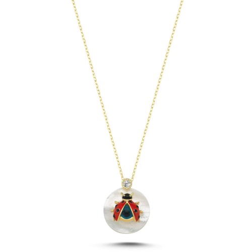 Ladybug Women's Silver Necklace with Mother of Pearl Stone - 1
