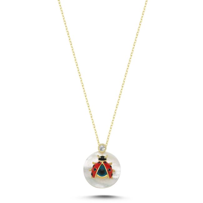Ladybug Women's Silver Necklace with Mother of Pearl Stone - 1