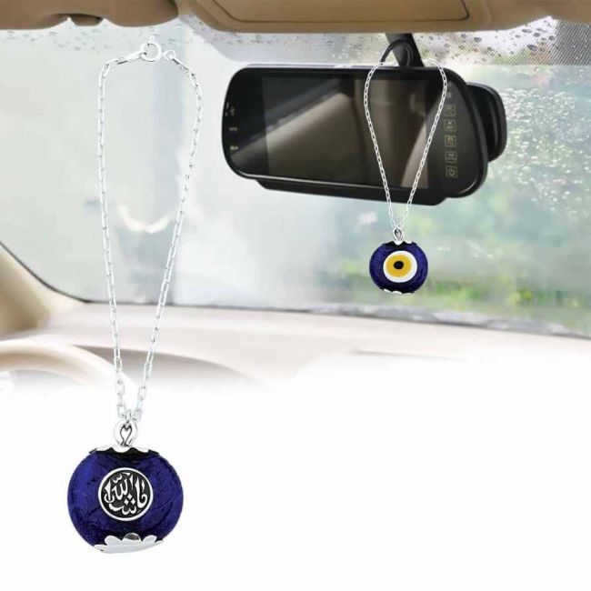 Silver Evil Eye Bead for Car with Mashallah Written - 3