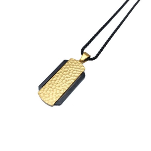 Siyah Gold Dikdörtgen Plaka Çelik Erkek Kolye - 1