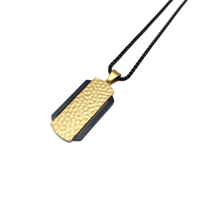 Siyah Gold Dikdörtgen Plaka Çelik Erkek Kolye - 1