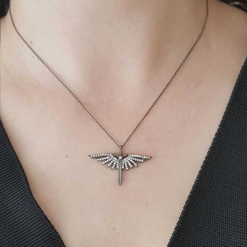 Black Michael Angel Sword Women's Silver Necklace - CNG Jewels