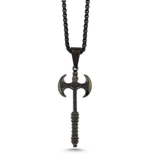 Black Battle Axe Steel Men's Necklace - CNG Jewels